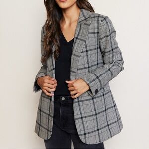 Able Elma Structured Women's Black and Gray Plaid Blazer